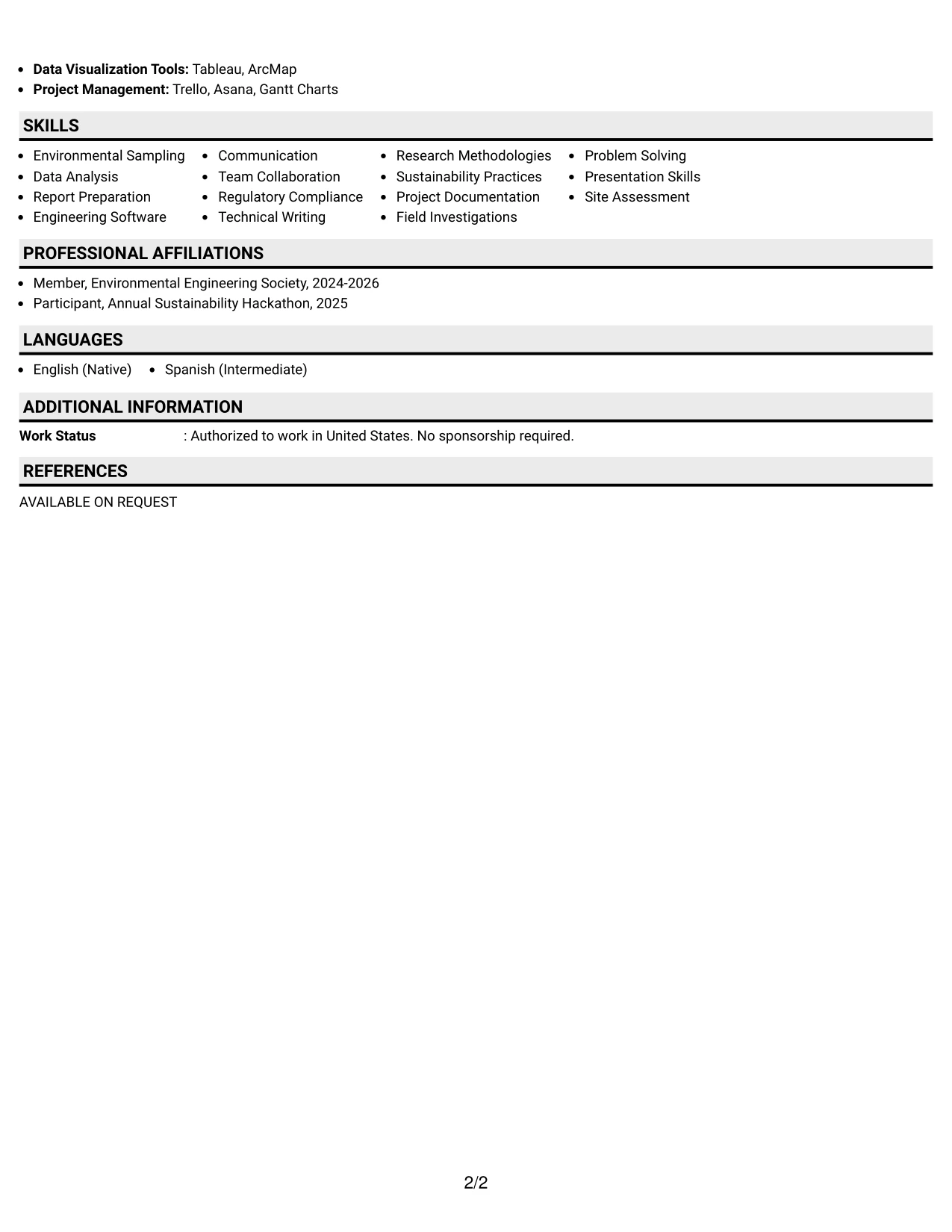 Resume Example Page 2