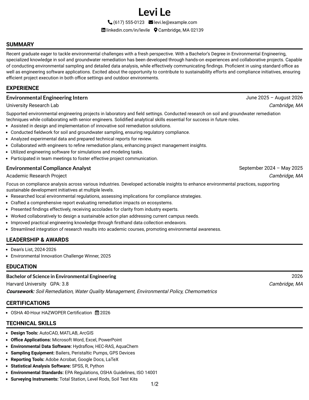 Resume Example Page 1