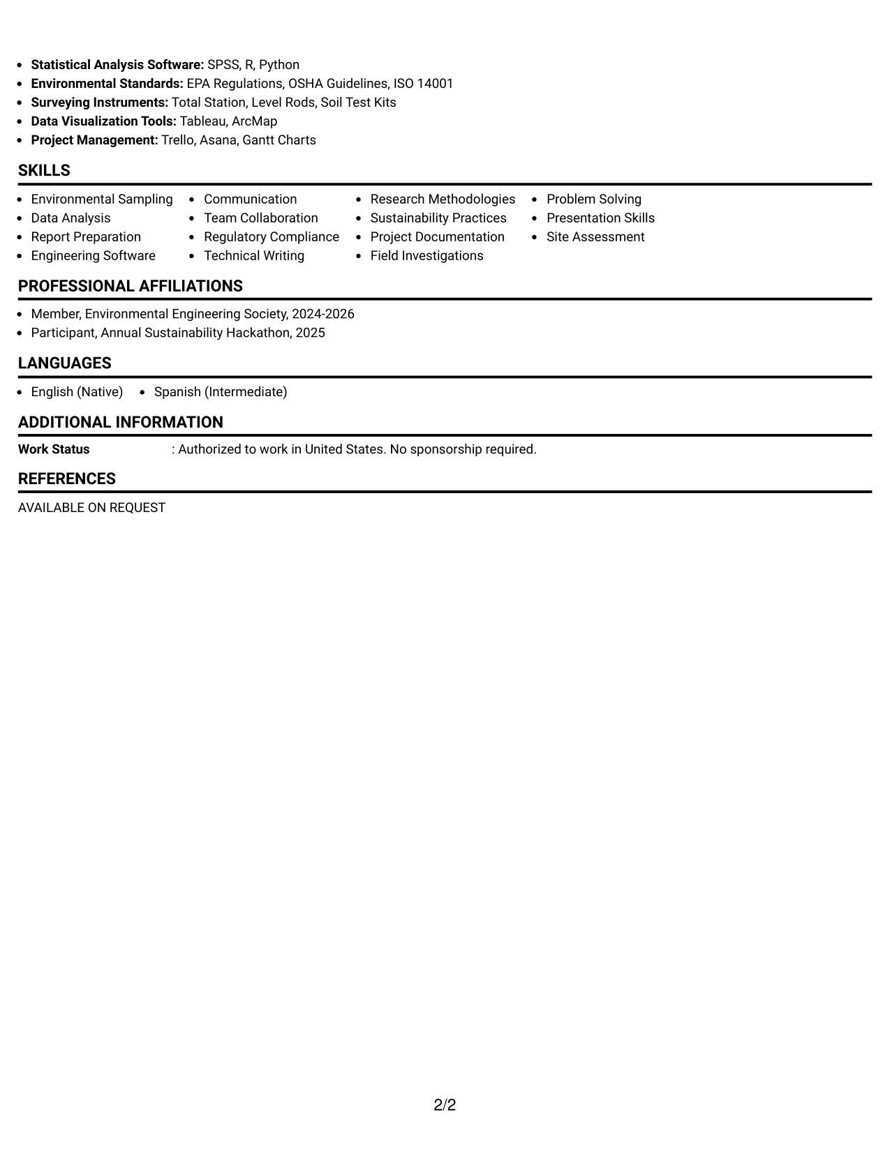 Resume Example Page 2