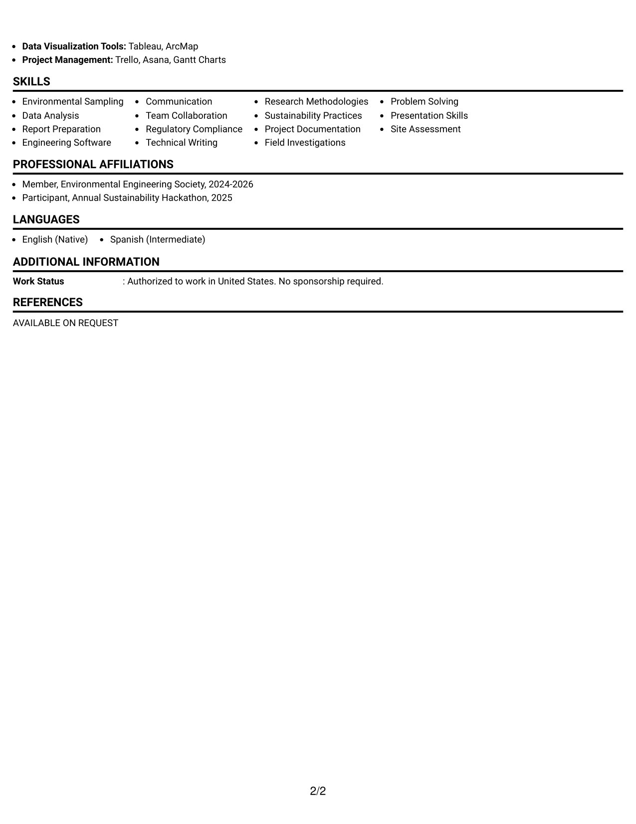 Resume Example Page 2