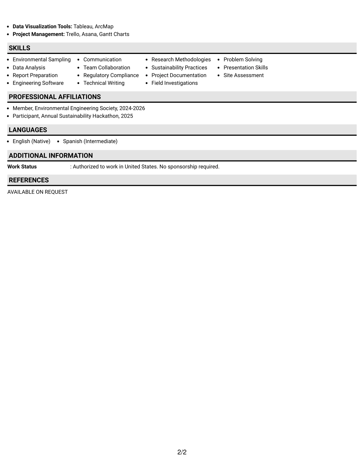 Resume Example Page 2