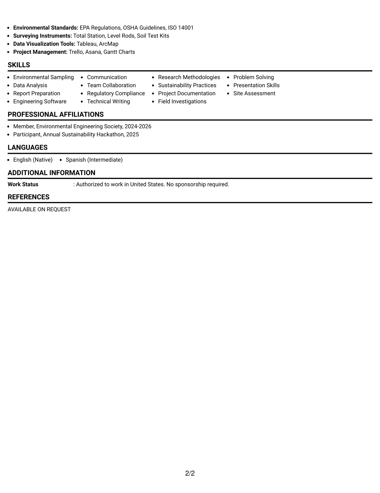 Resume Example Page 2