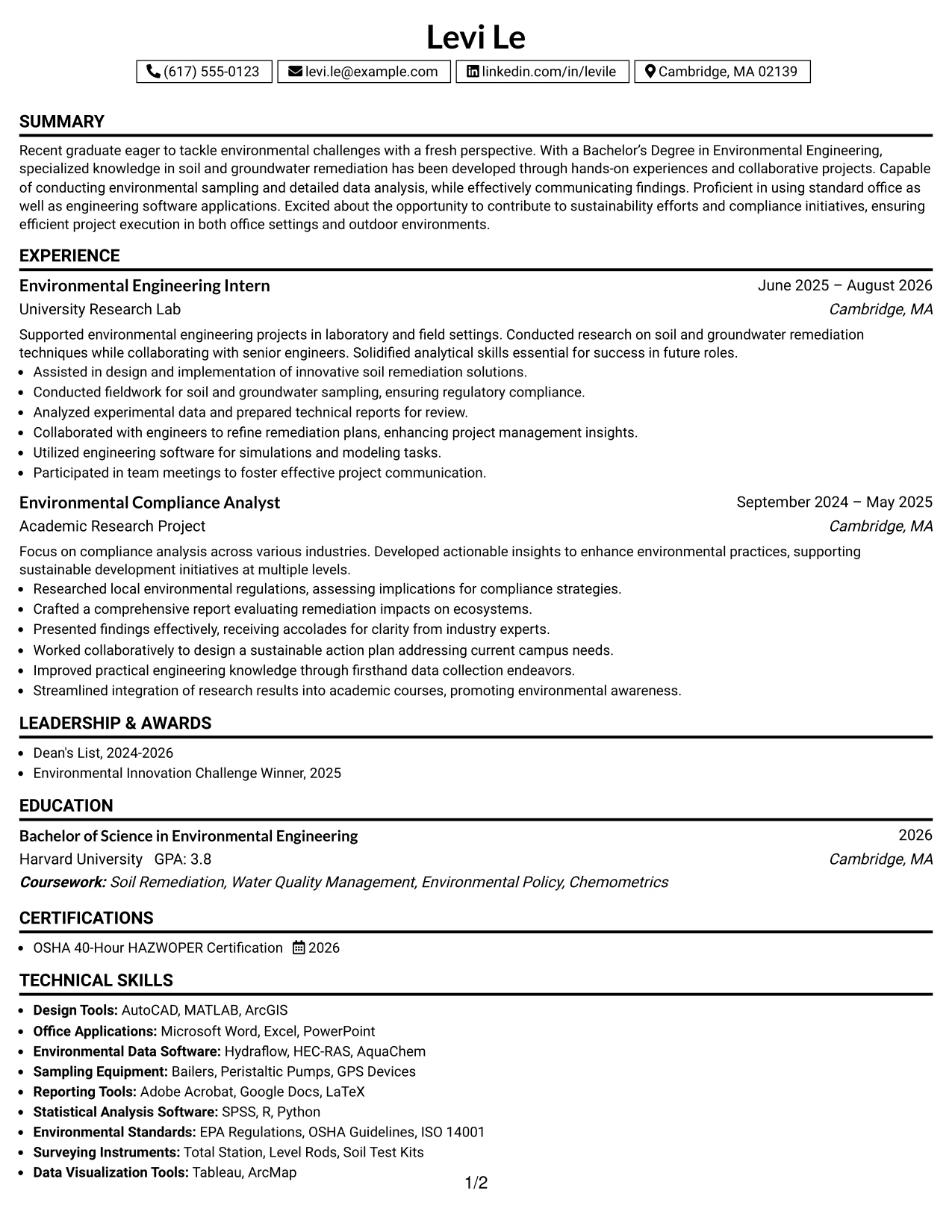 Resume Example Page 1