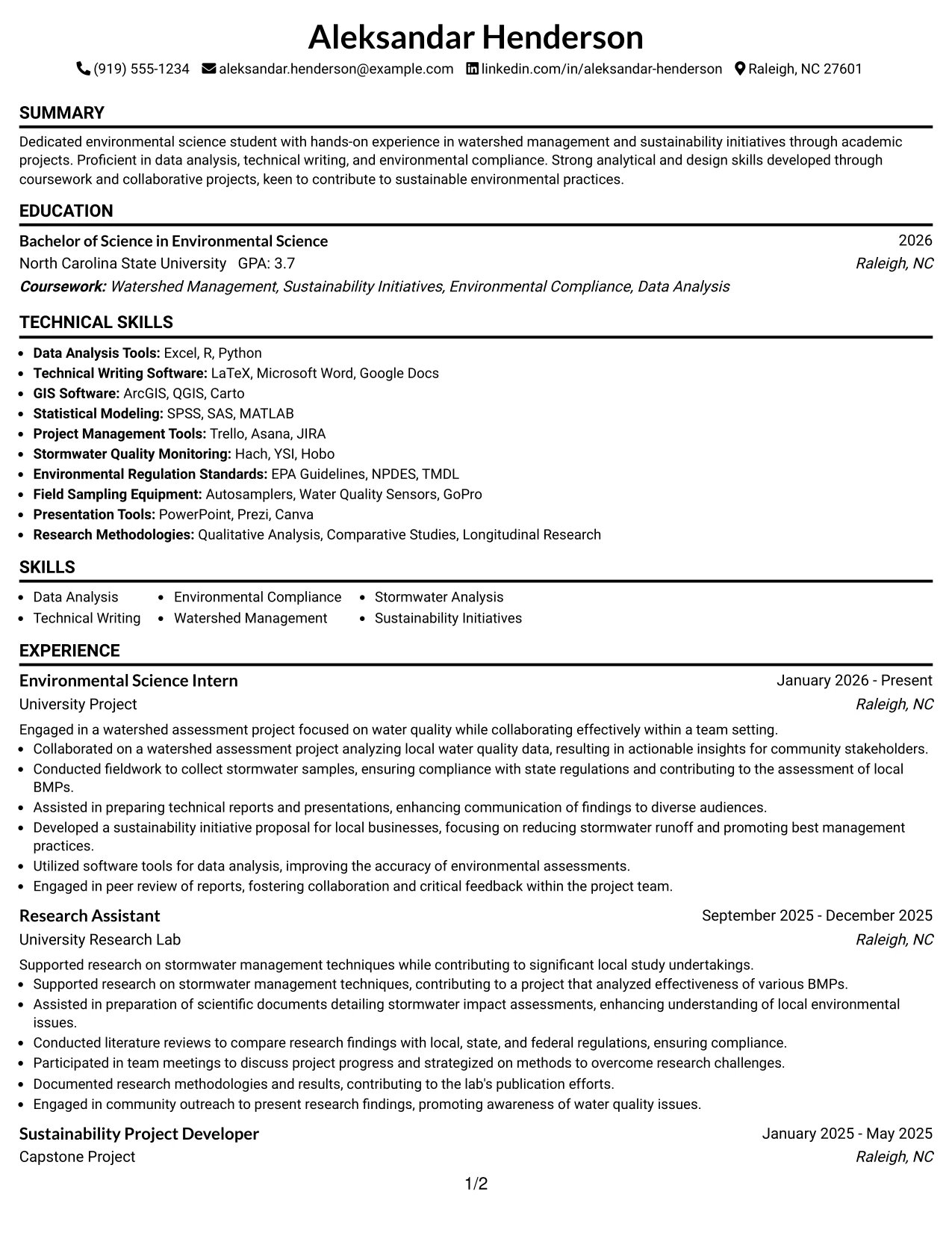 Resume Example Page 1