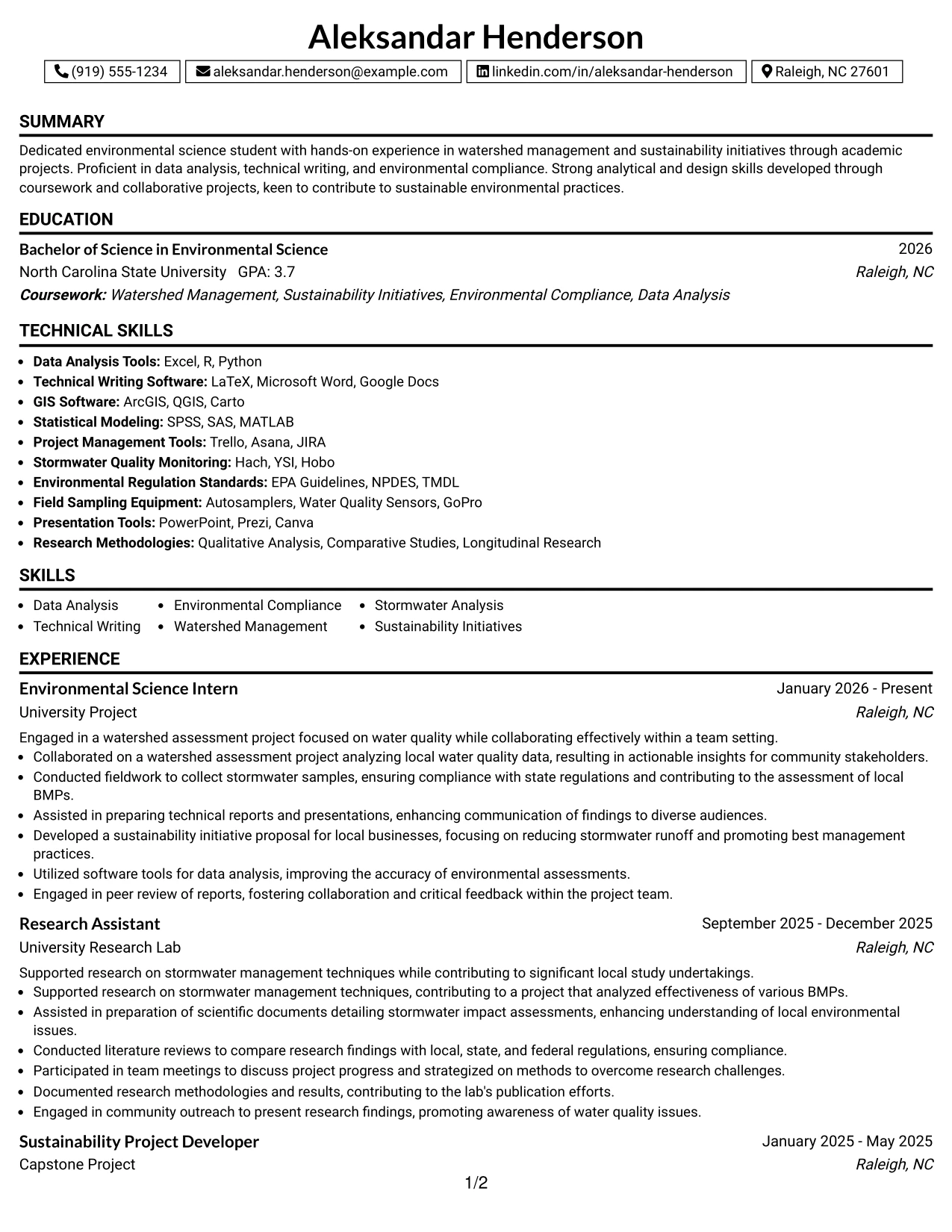 Resume Example Page 1