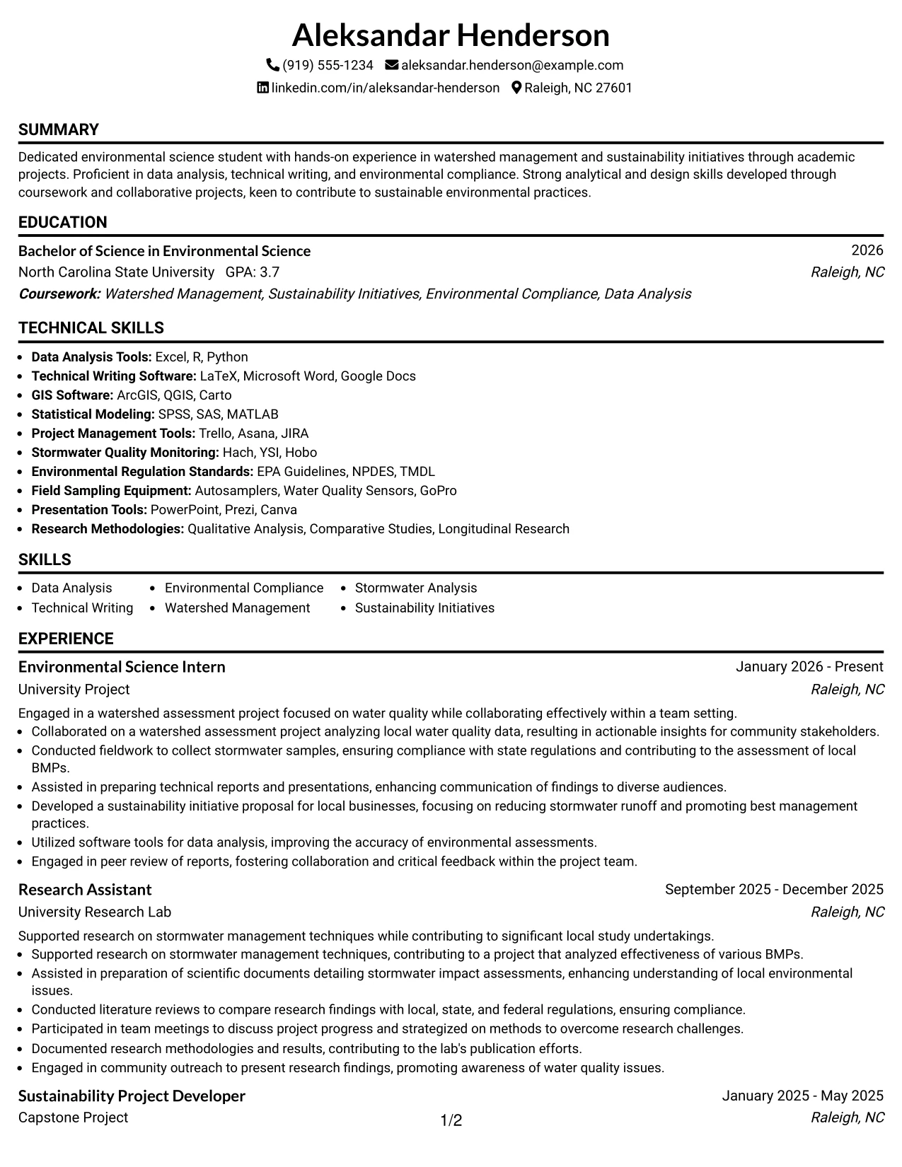 Resume Example Page 1