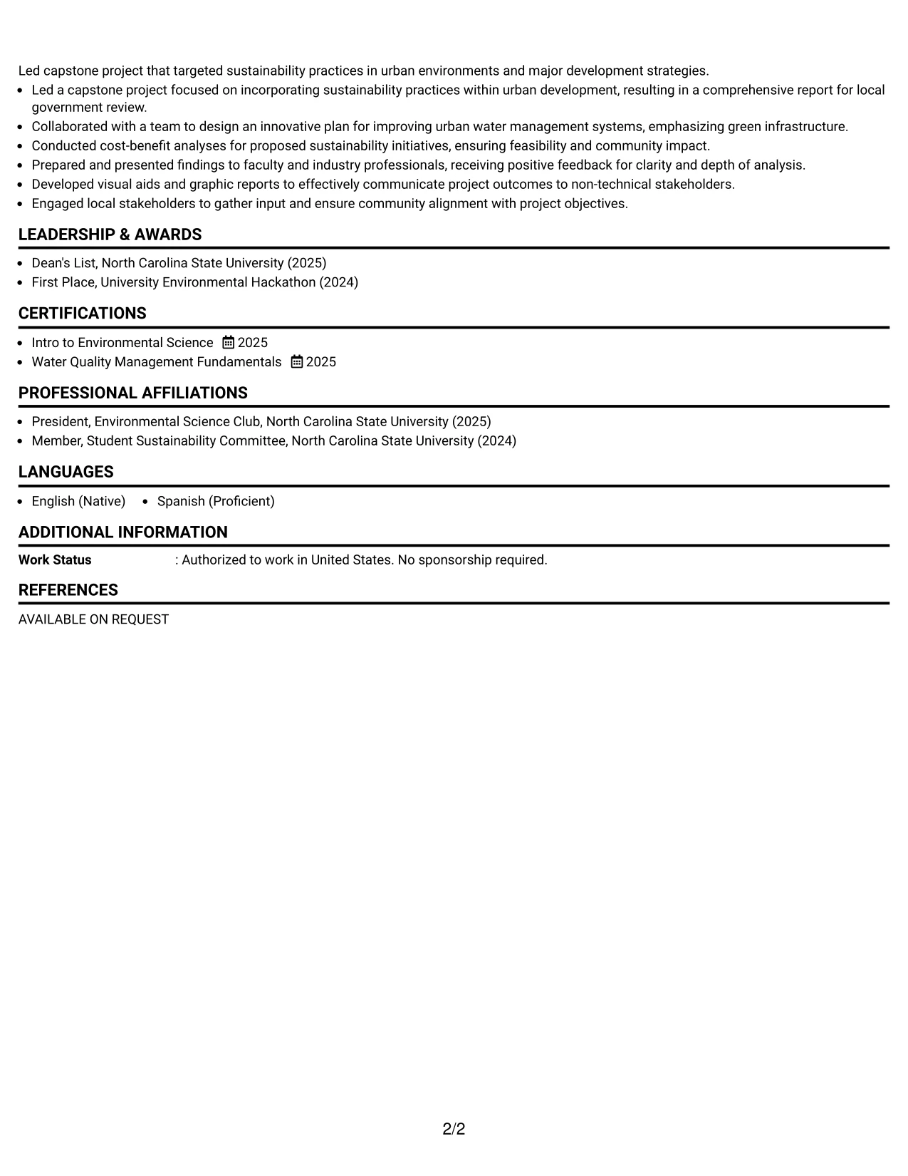 Resume Example Page 2