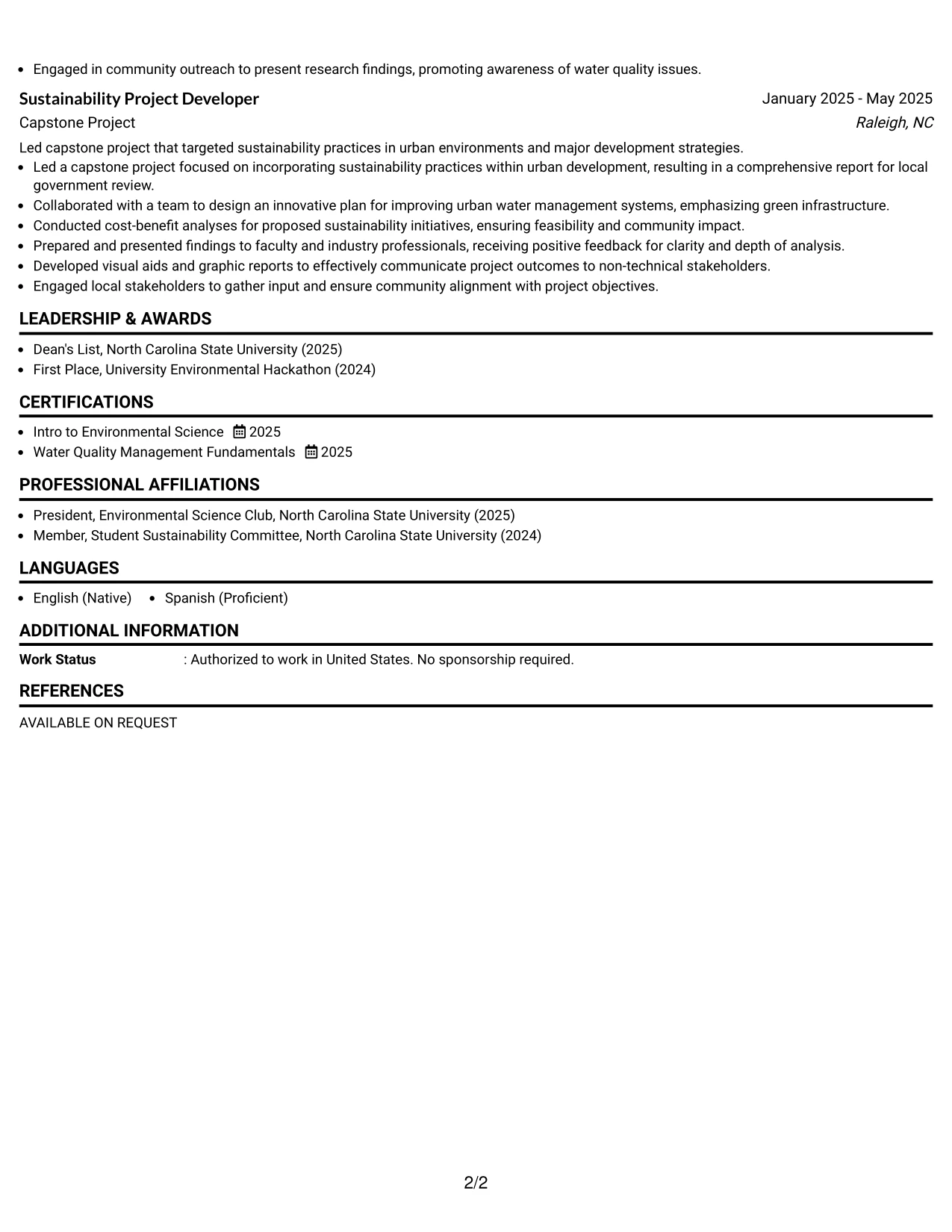 Resume Example Page 2