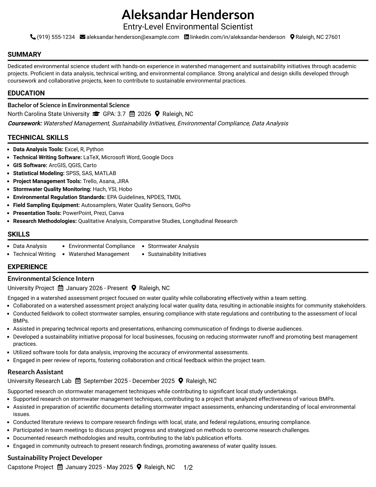 Resume Example Page 1