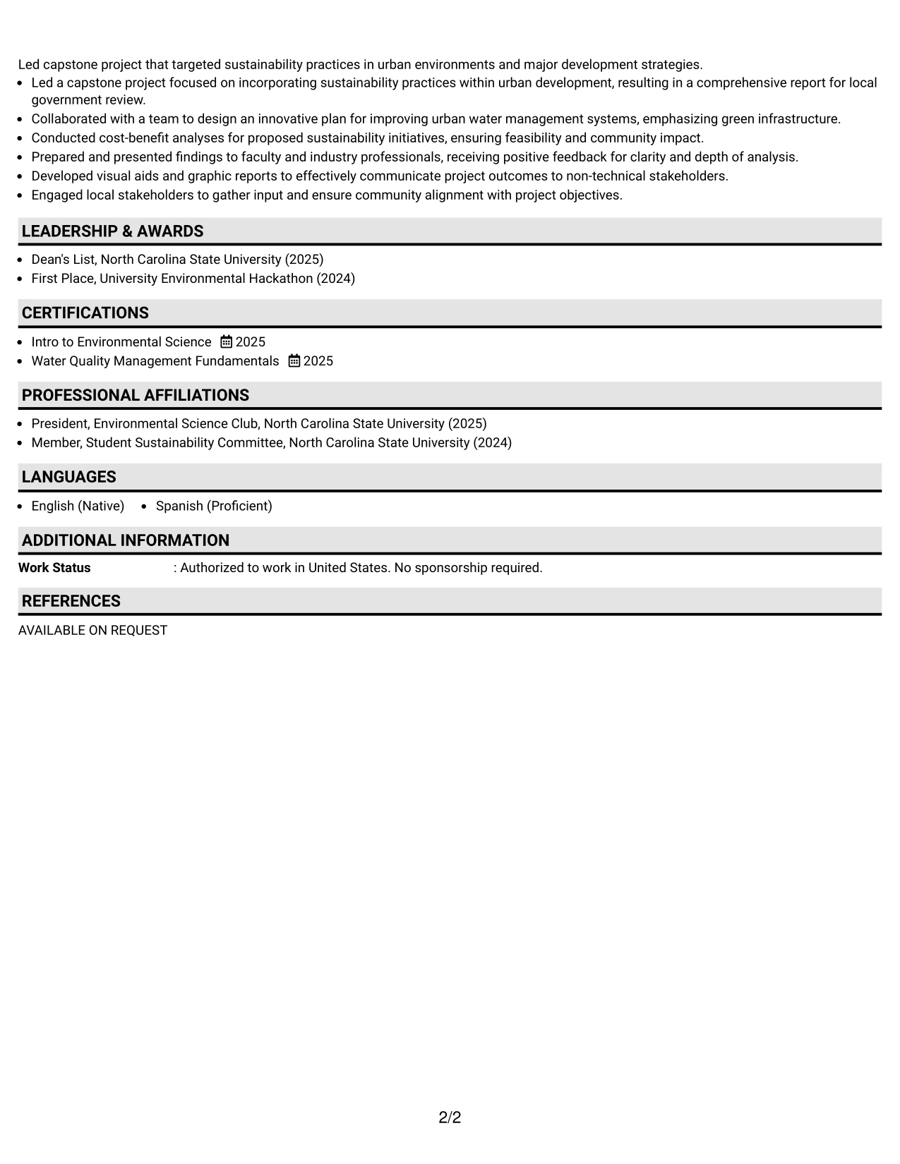 Resume Example Page 2