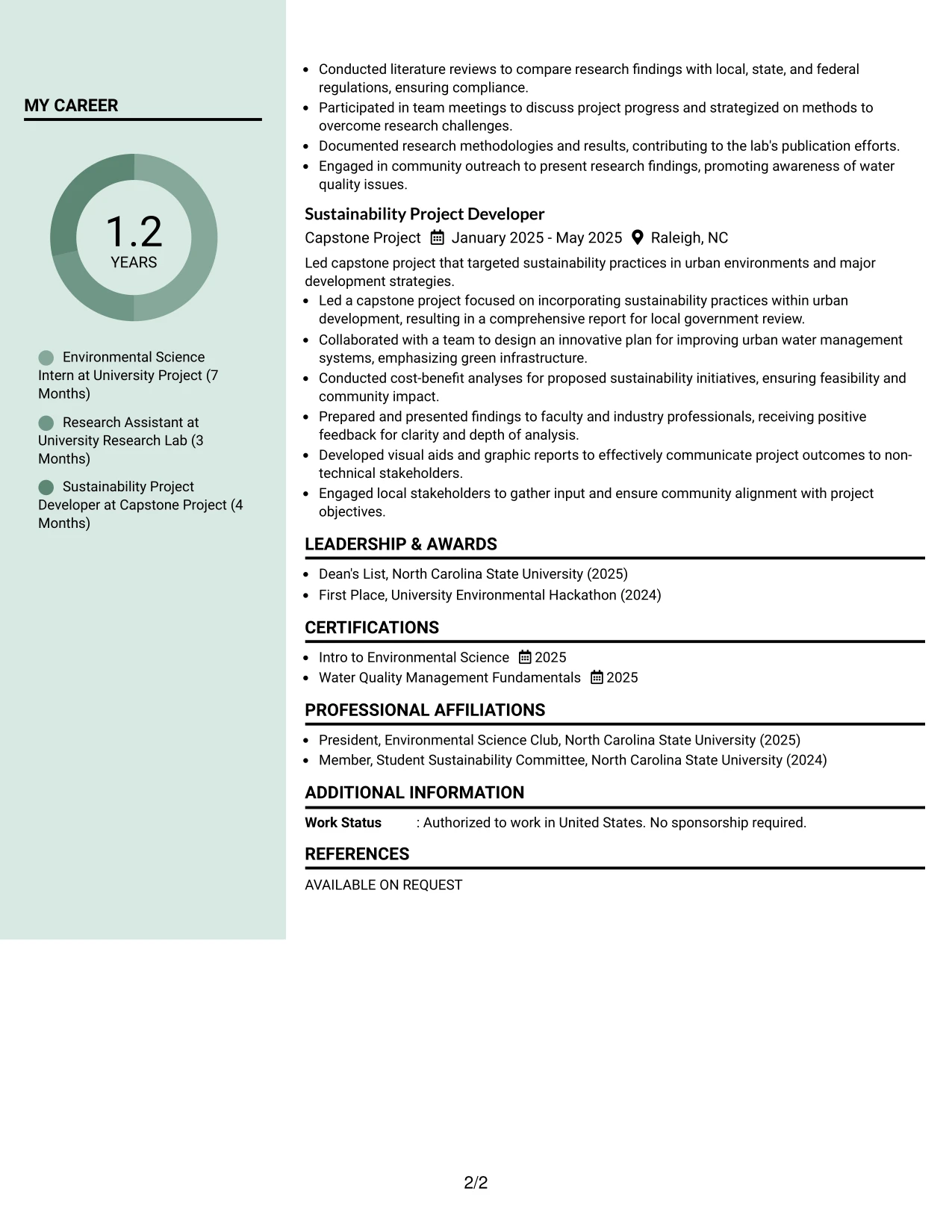 Resume Example Page 2