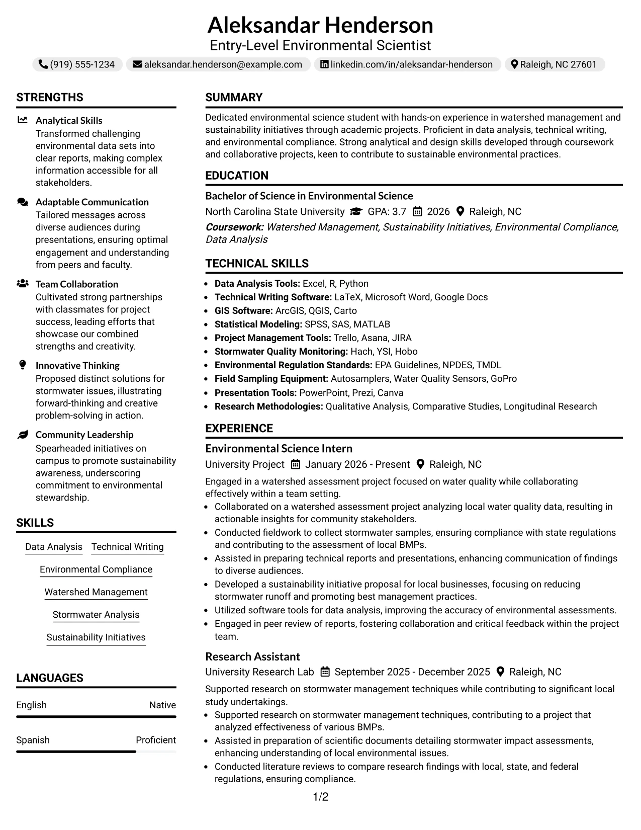 Resume Example Page 1