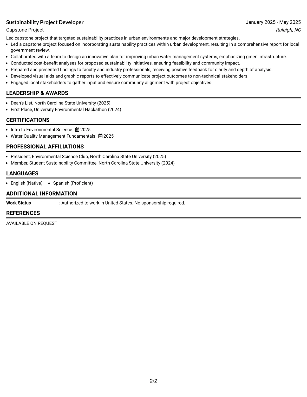 Resume Example Page 2
