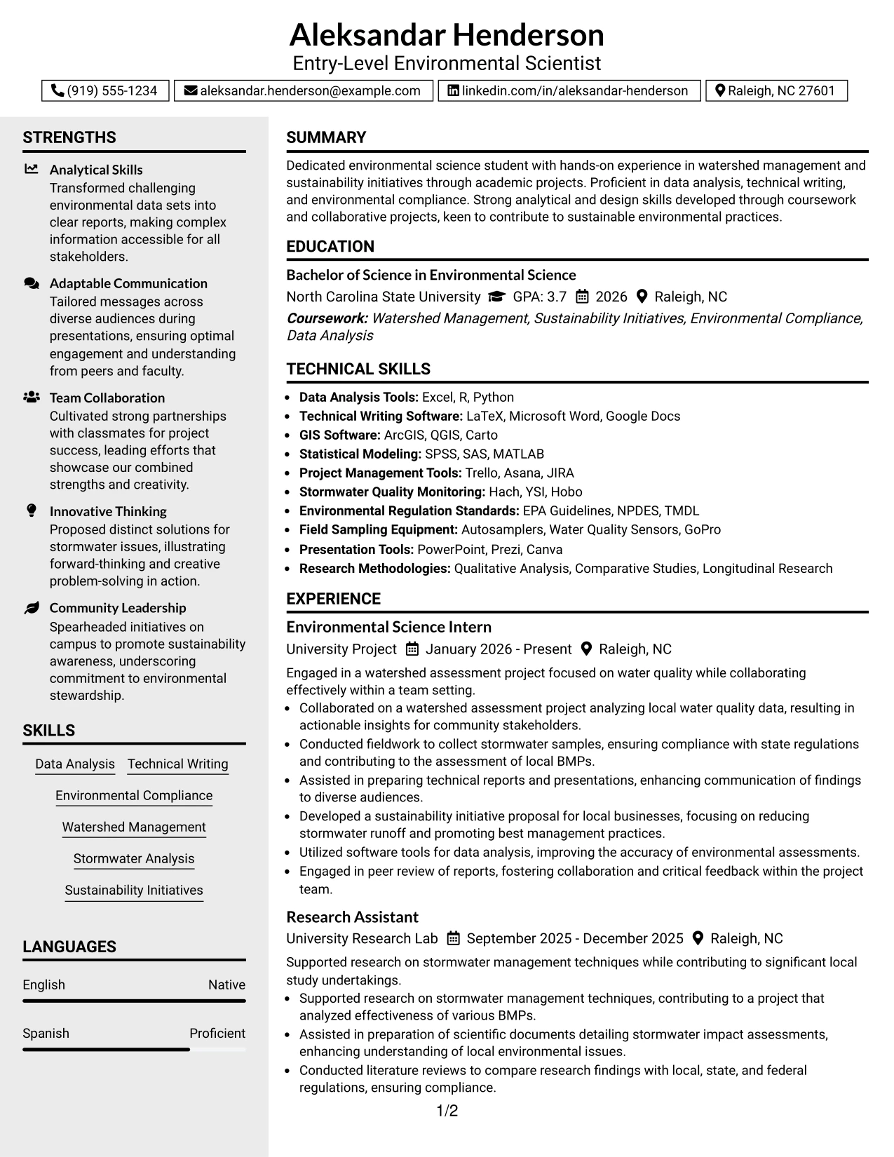 Resume Example Page 1