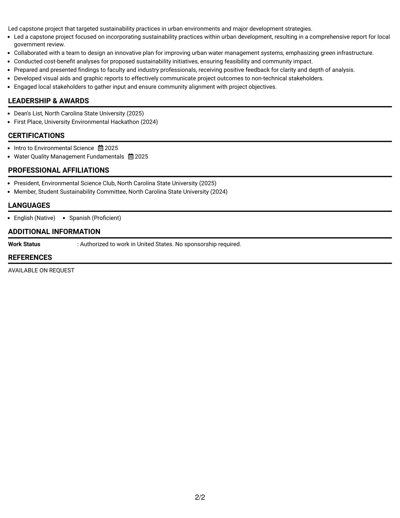 Resume Example Page 2
