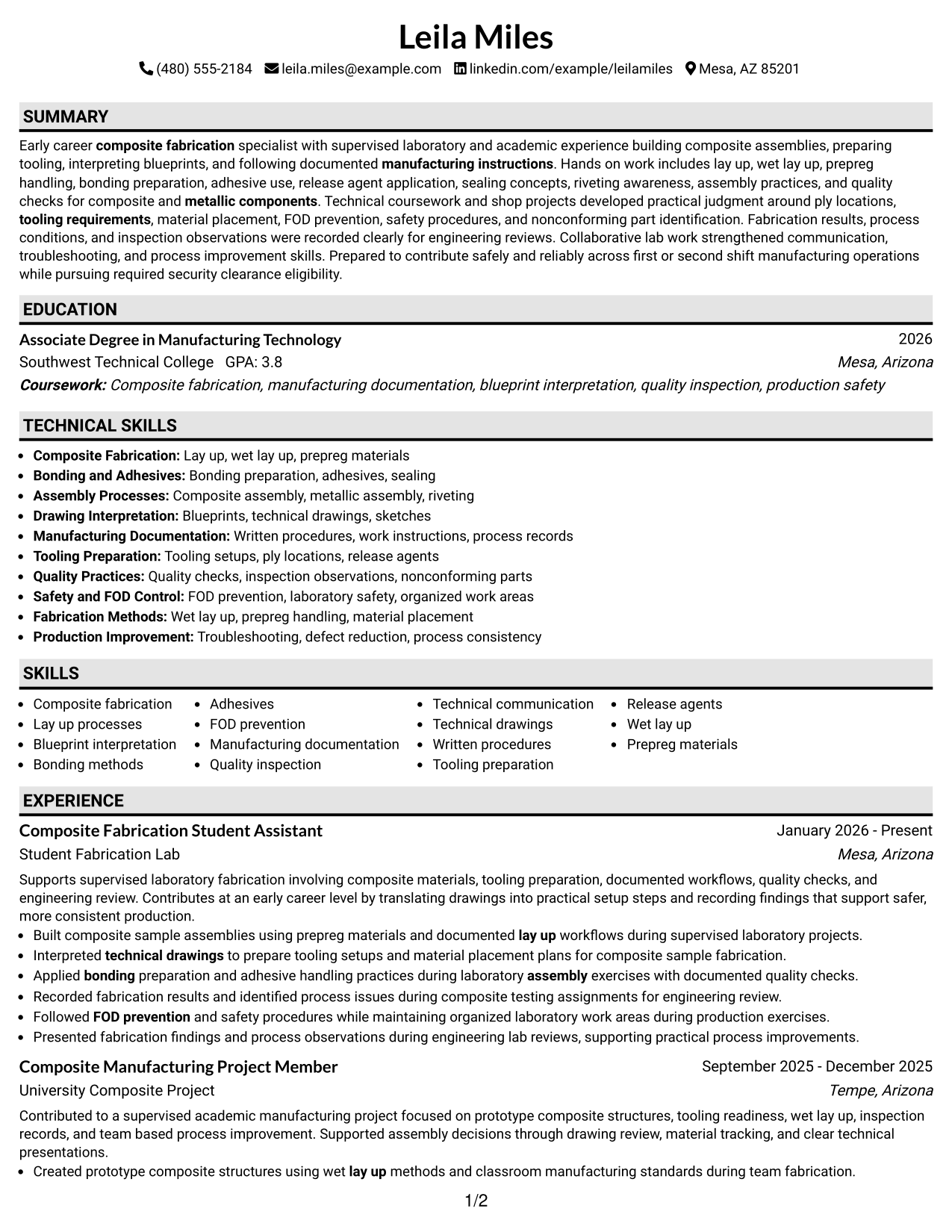 Resume Example Page 1