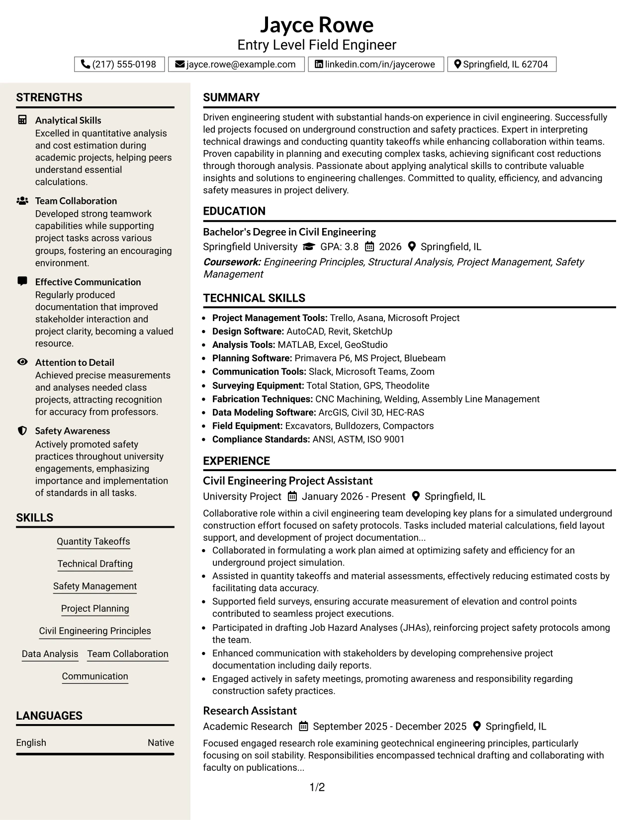 Resume Example Page 1