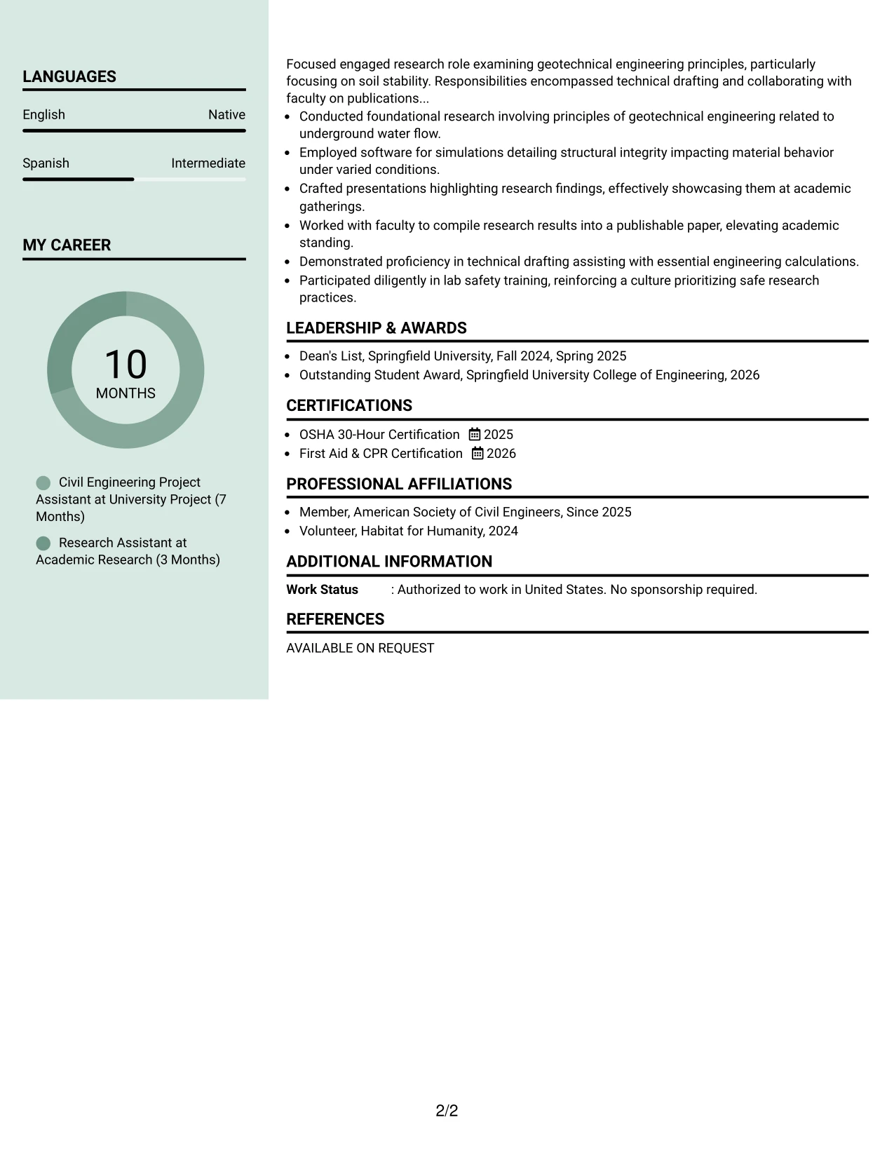 Resume Example Page 2