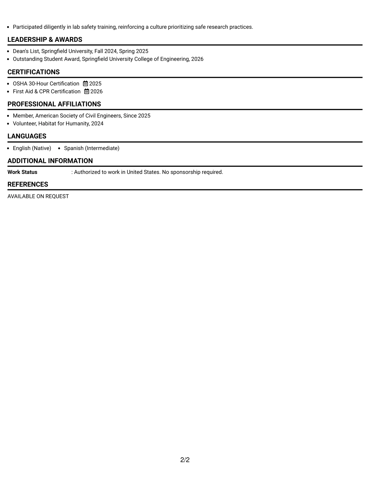 Resume Example Page 2