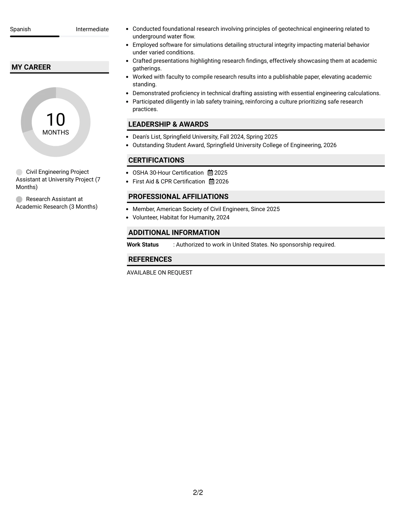 Resume Example Page 2