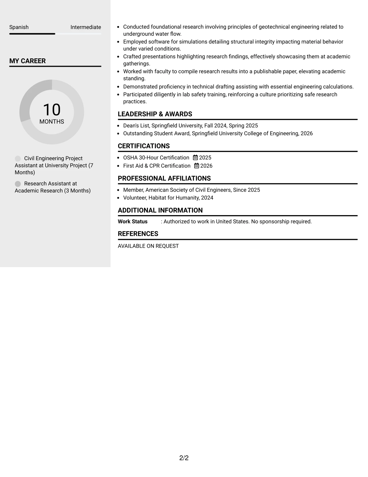 Resume Example Page 2