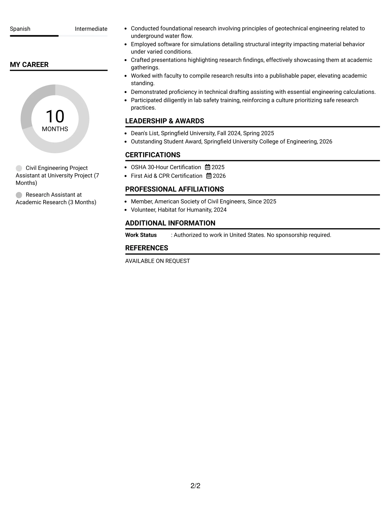 Resume Example Page 2