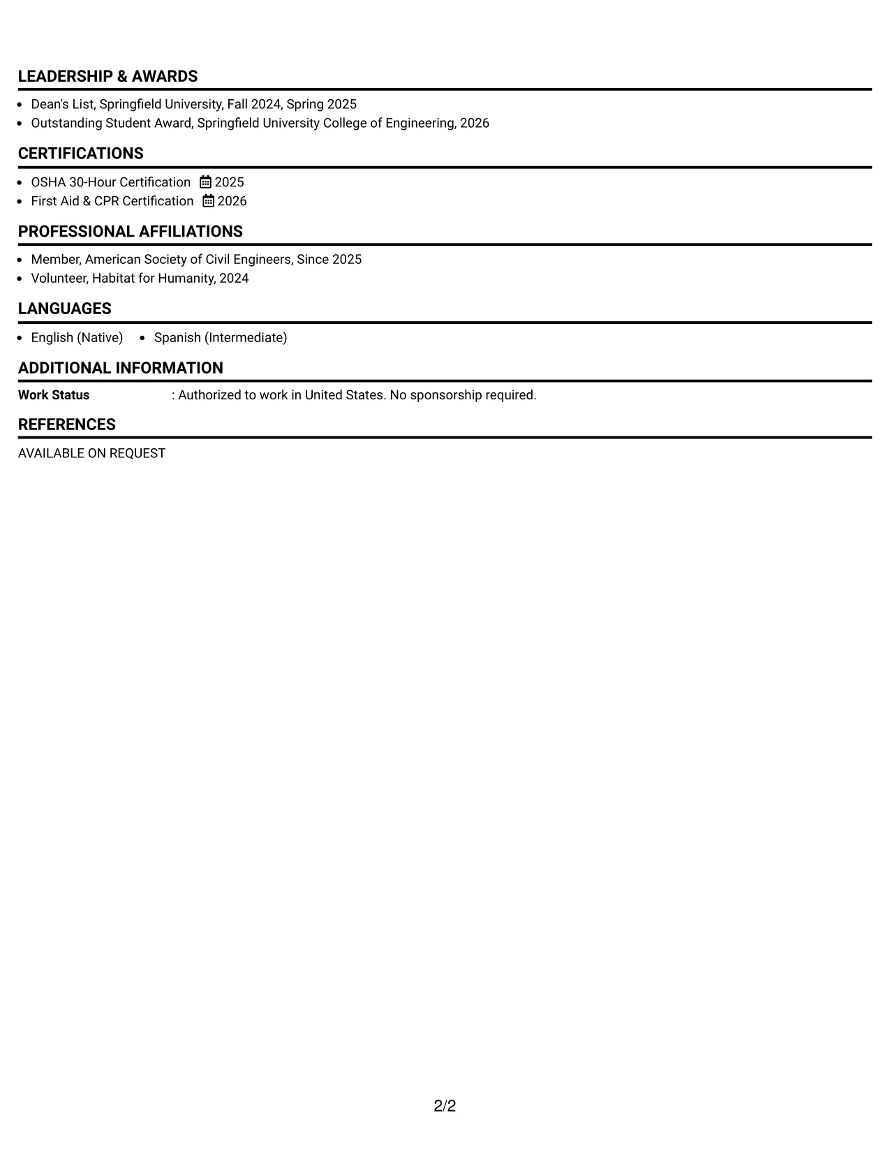 Resume Example Page 2