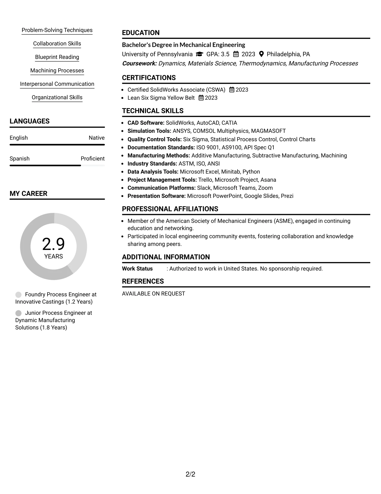 Resume Example Page 2