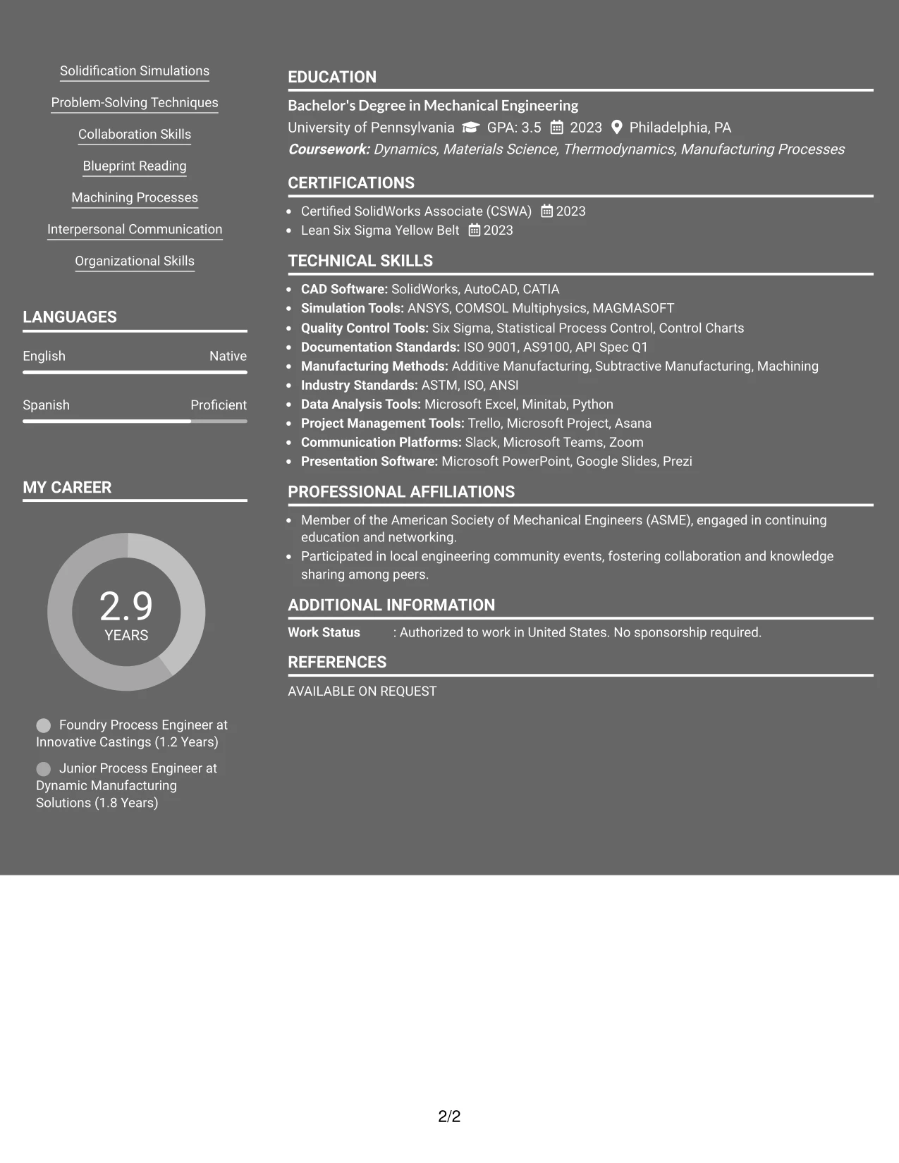 Resume Example Page 2