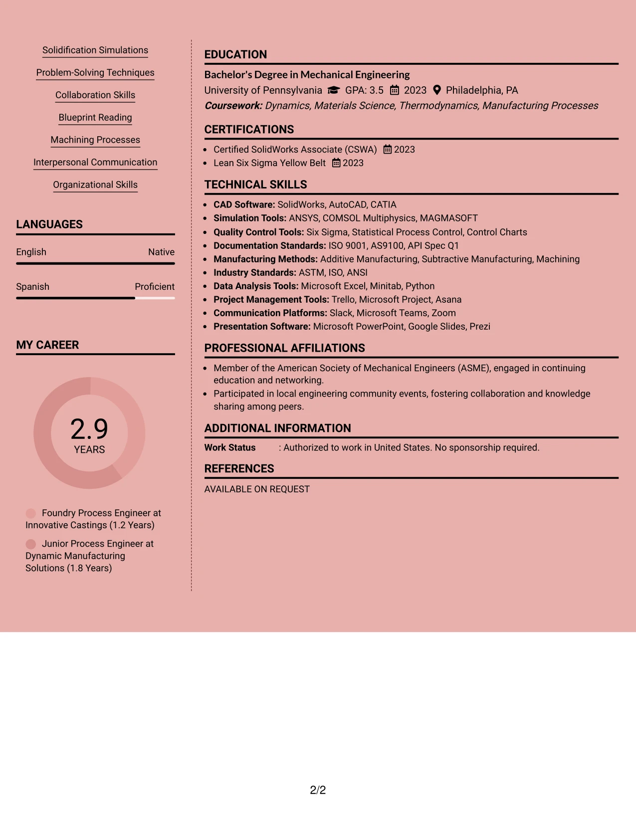 Resume Example Page 2