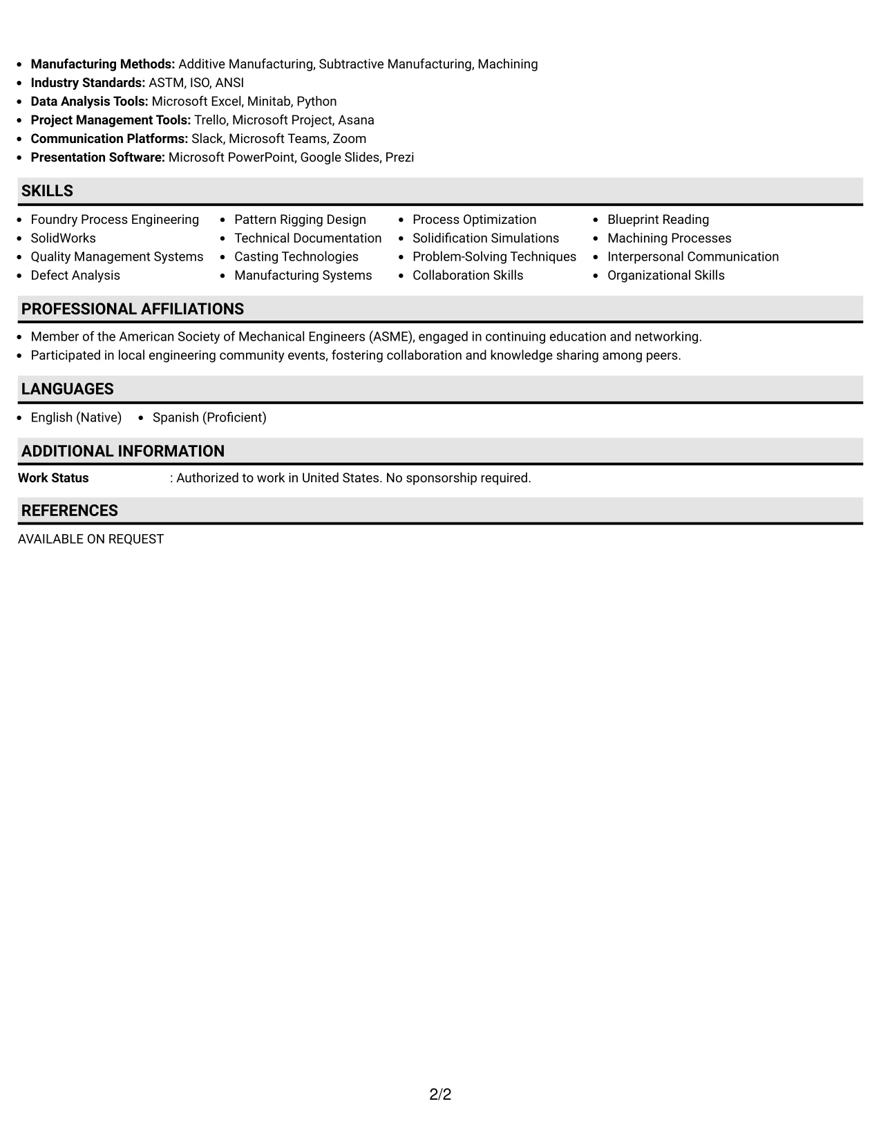 Resume Example Page 2
