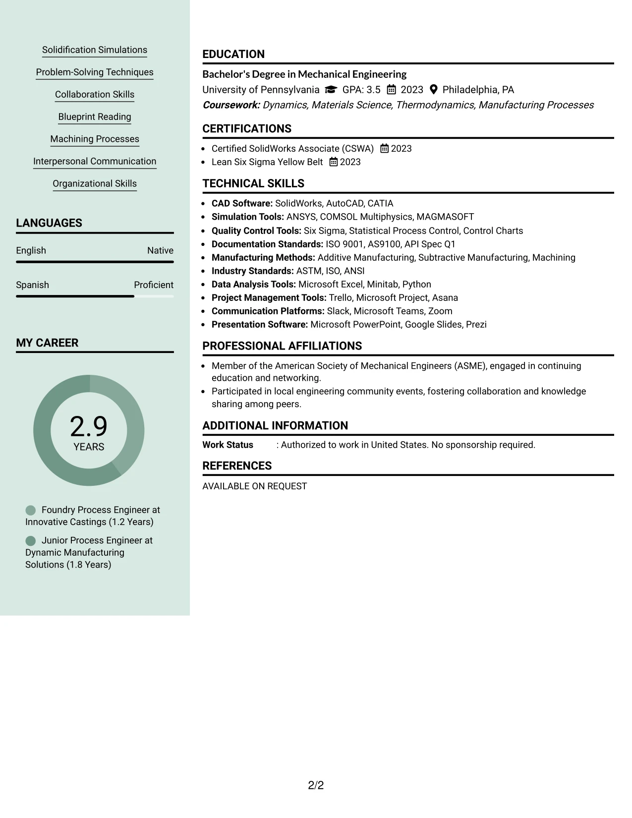Resume Example Page 2