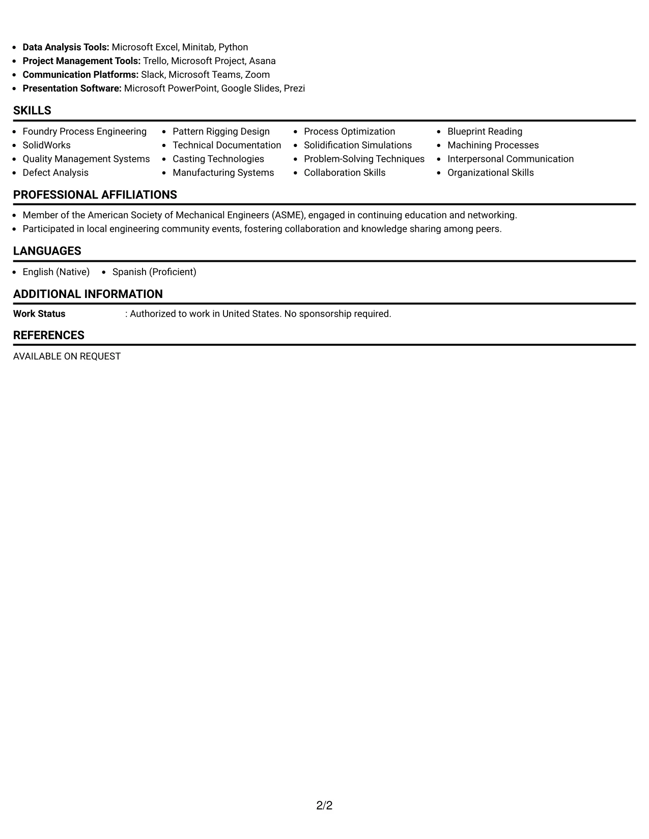 Resume Example Page 2