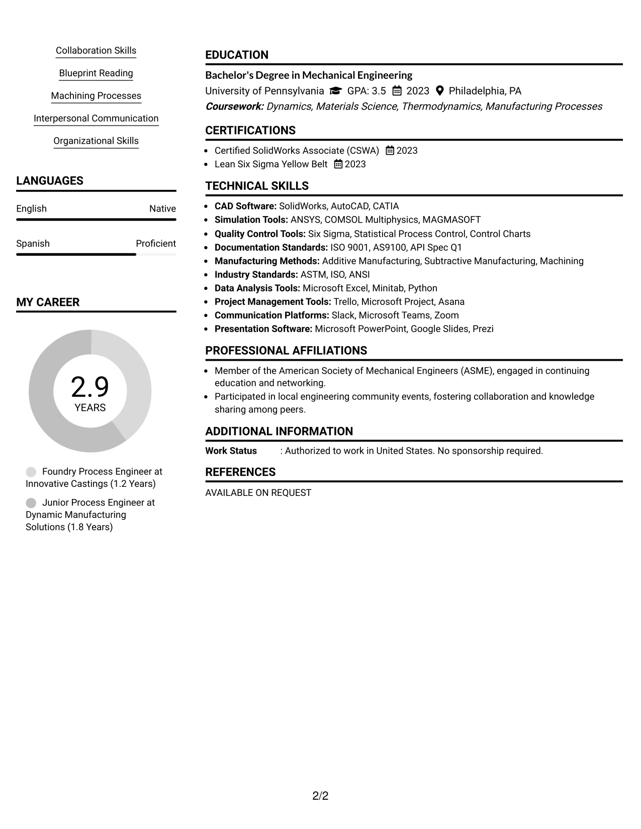 Resume Example Page 2