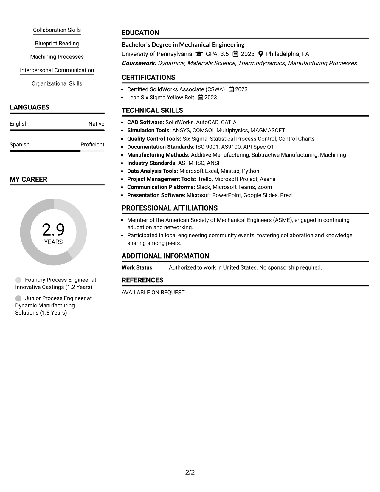 Resume Example Page 2