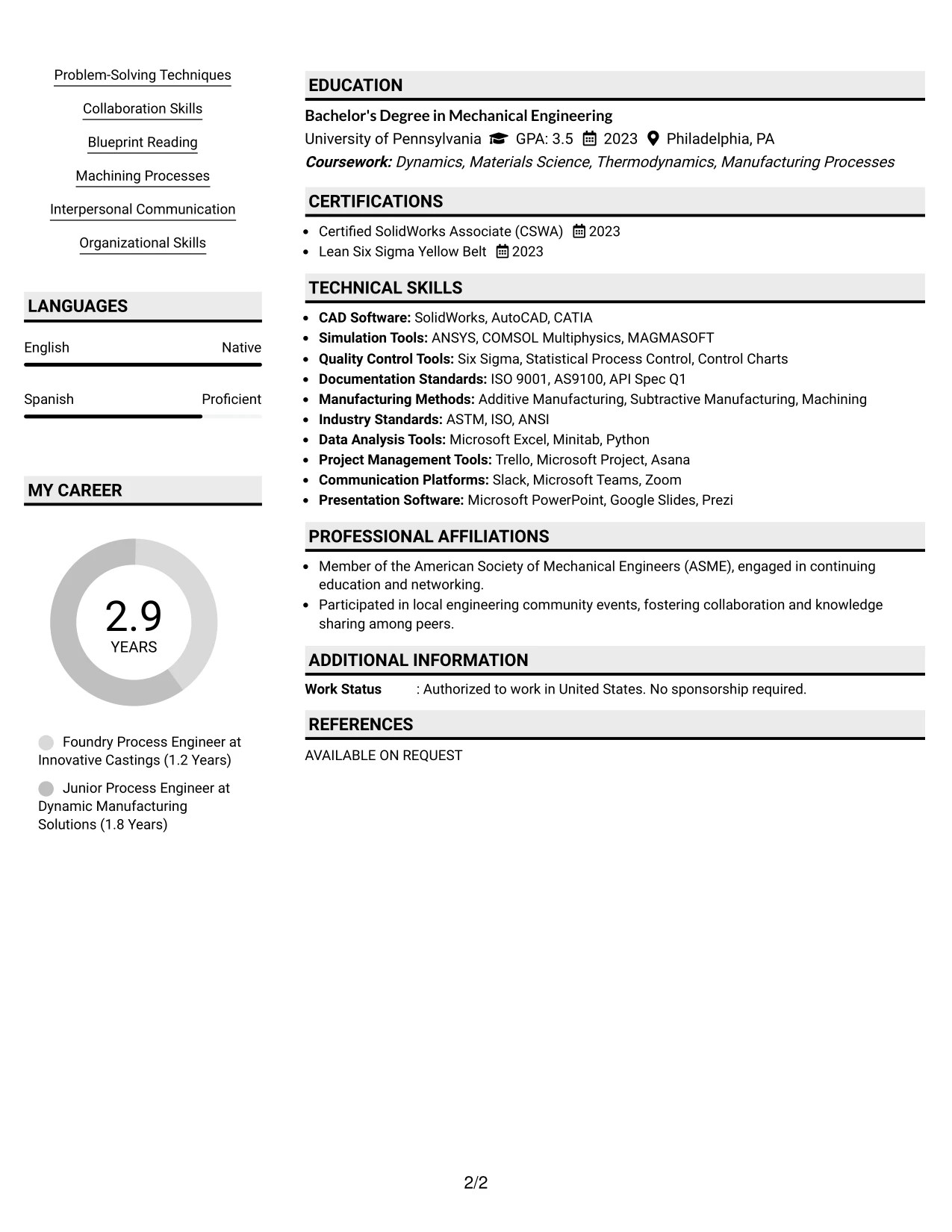 Resume Example Page 2