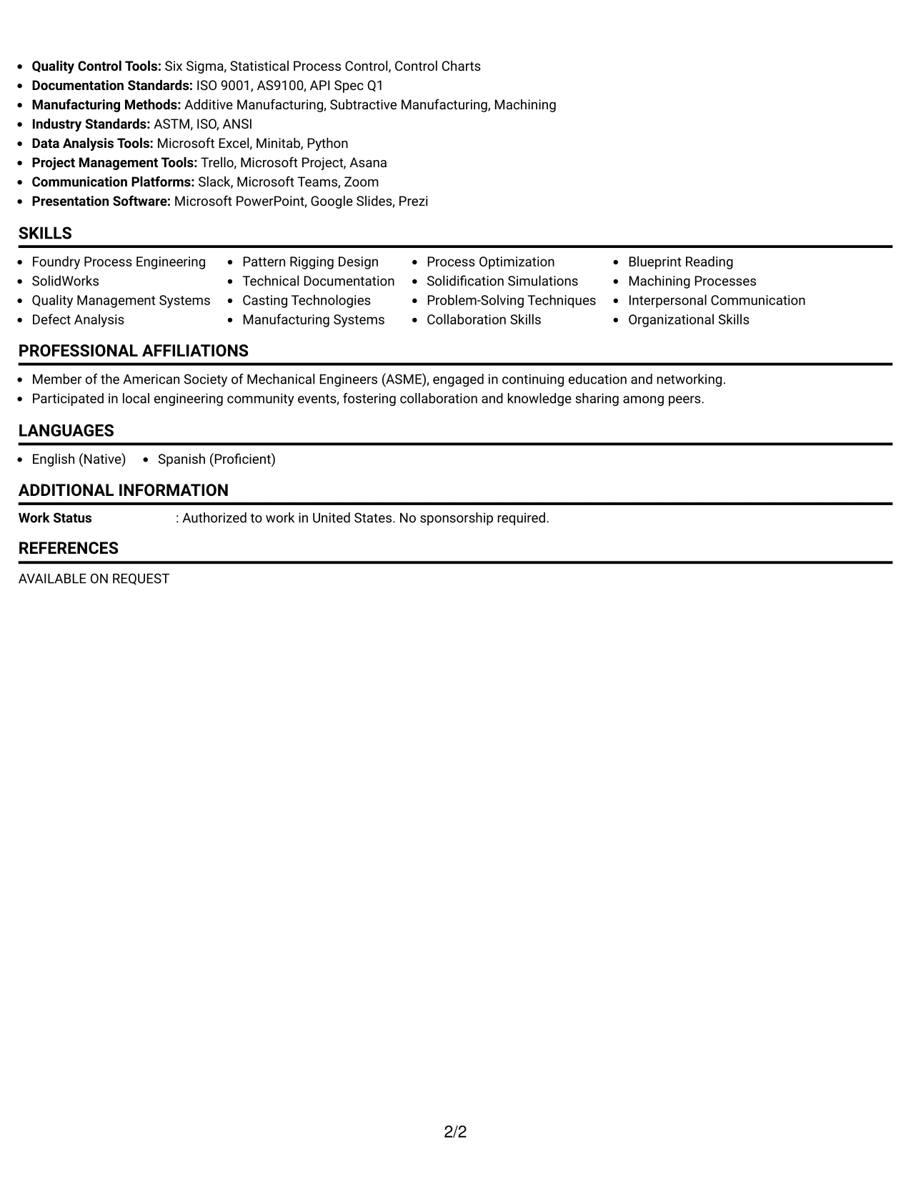 Resume Example Page 2