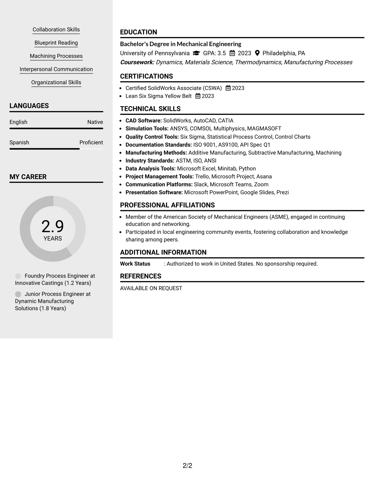 Resume Example Page 2