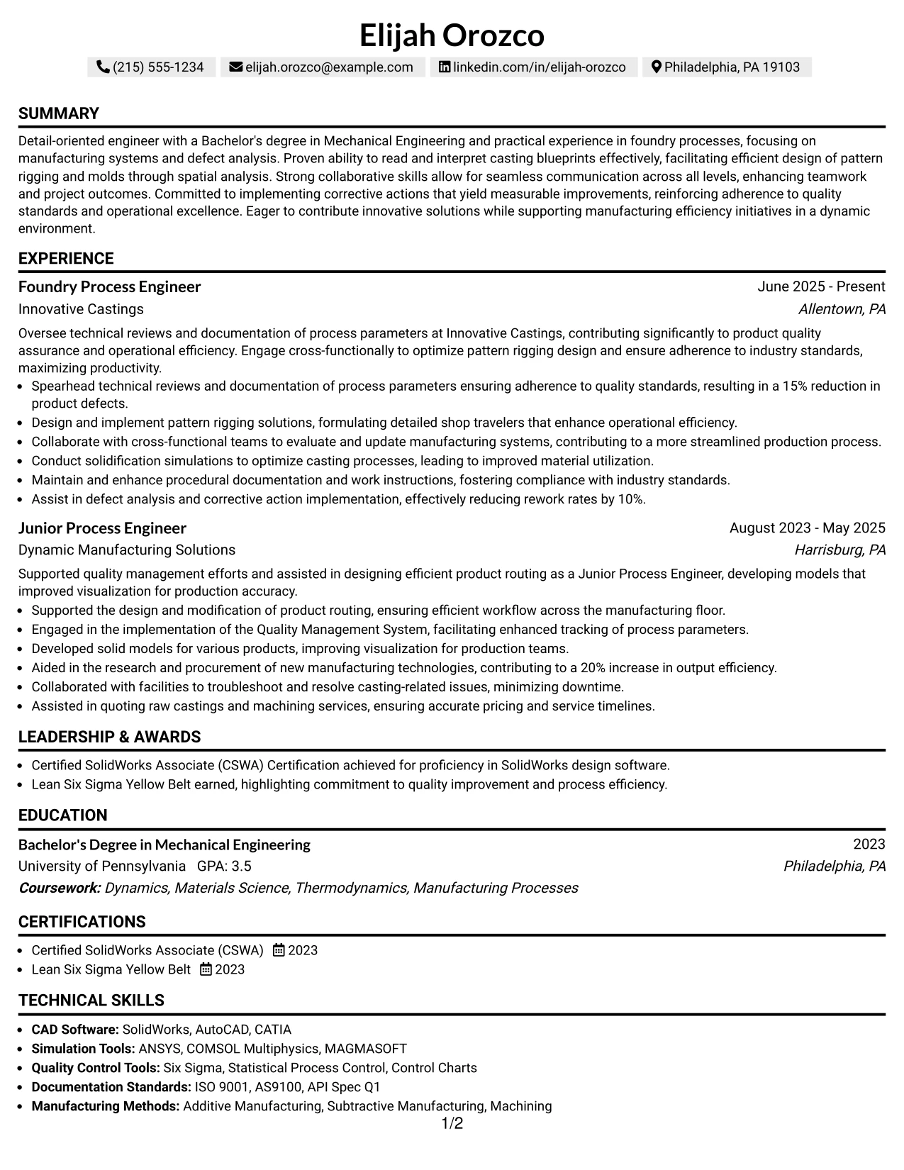 Resume Example Page 1