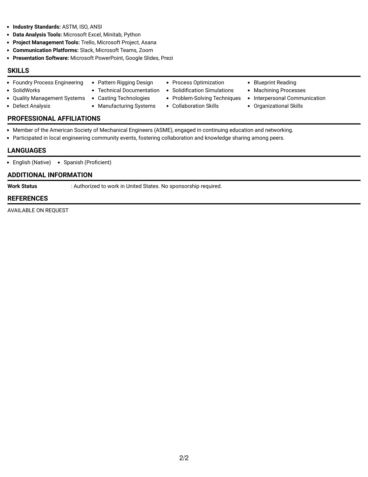 Resume Example Page 2