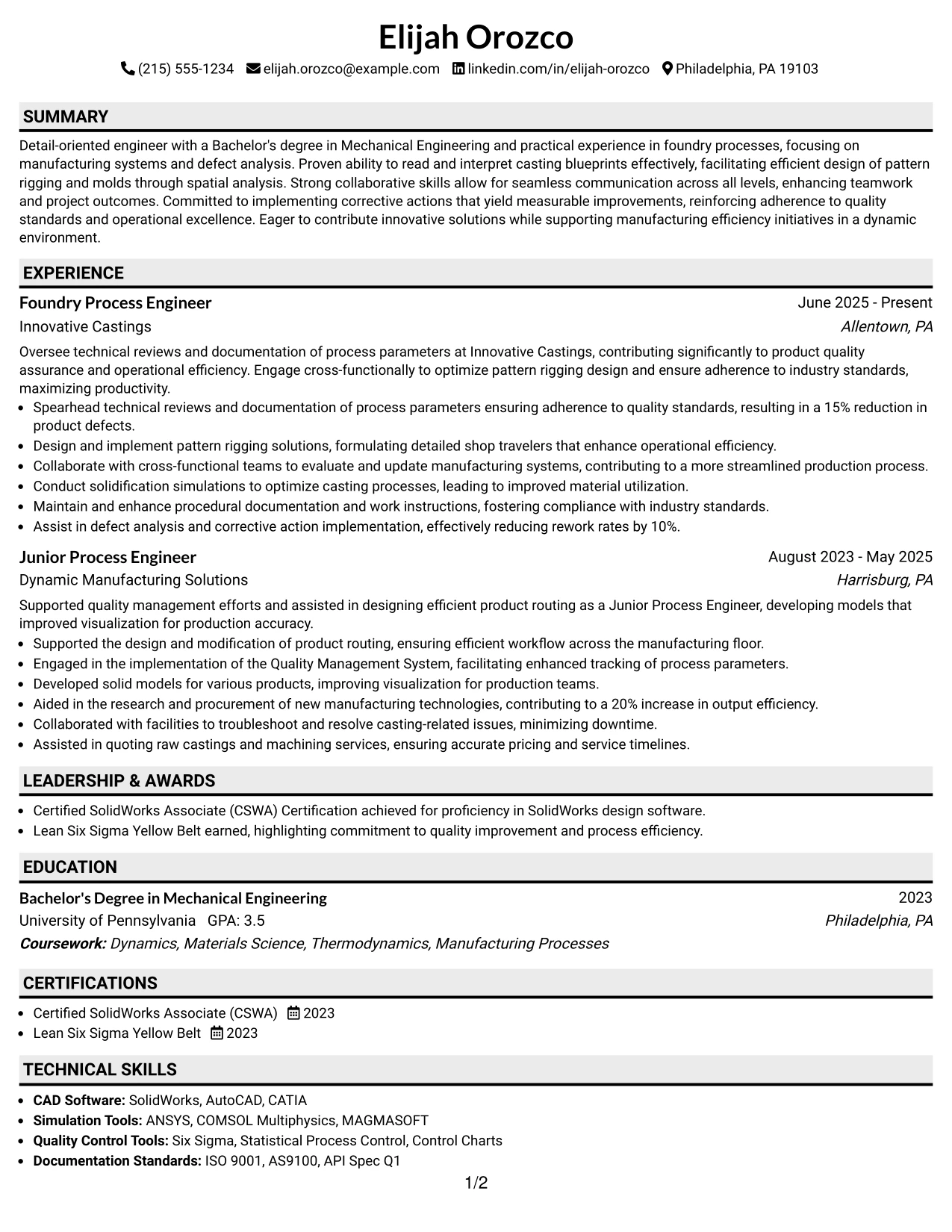 Resume Example Page 1