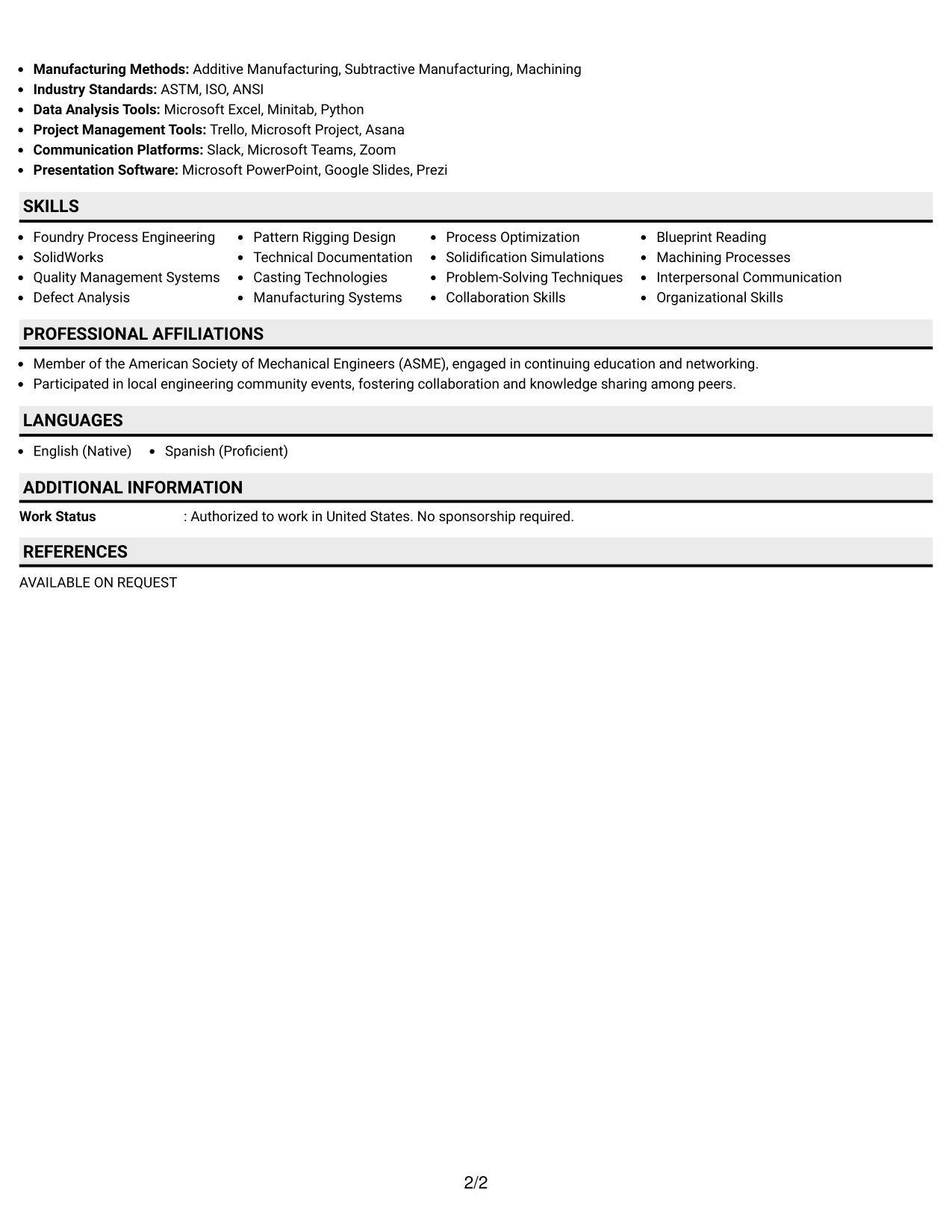 Resume Example Page 2