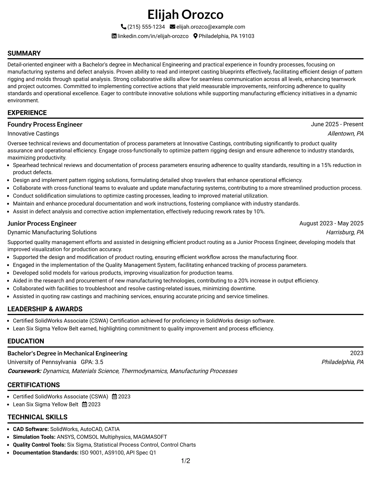 Resume Example Page 1