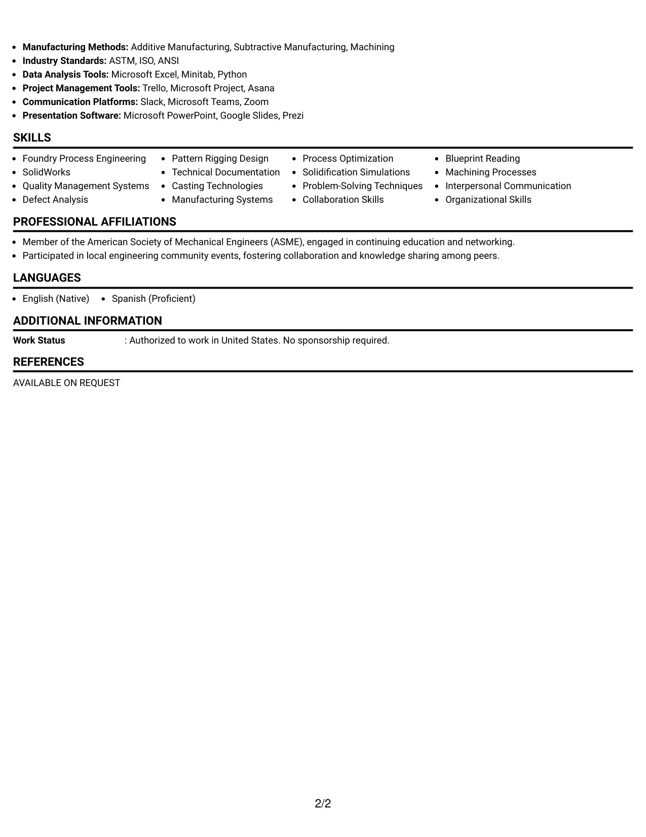 Resume Example Page 2