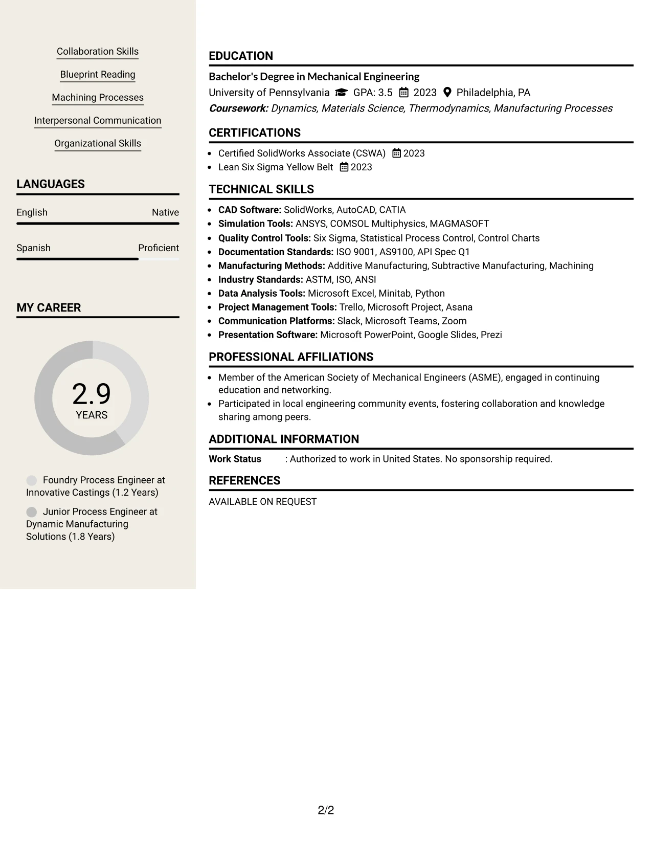 Resume Example Page 2