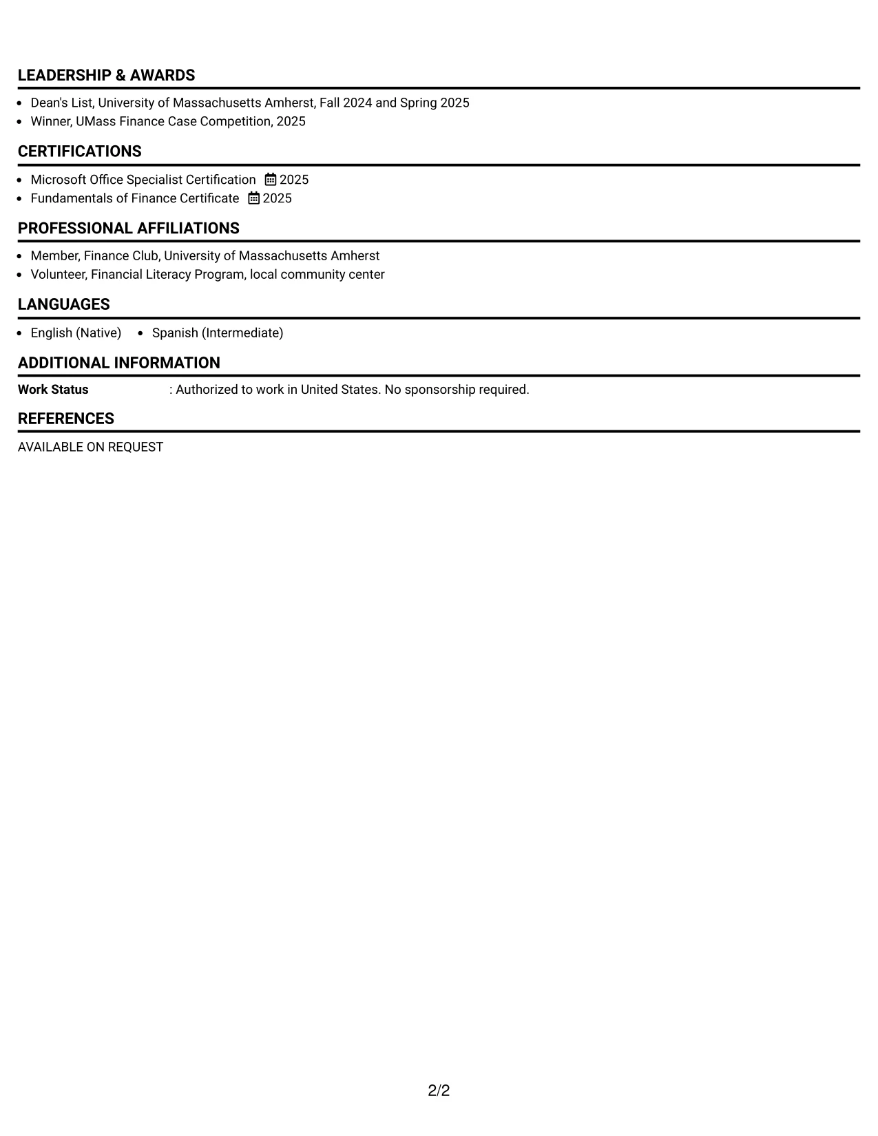 Resume Example Page 2