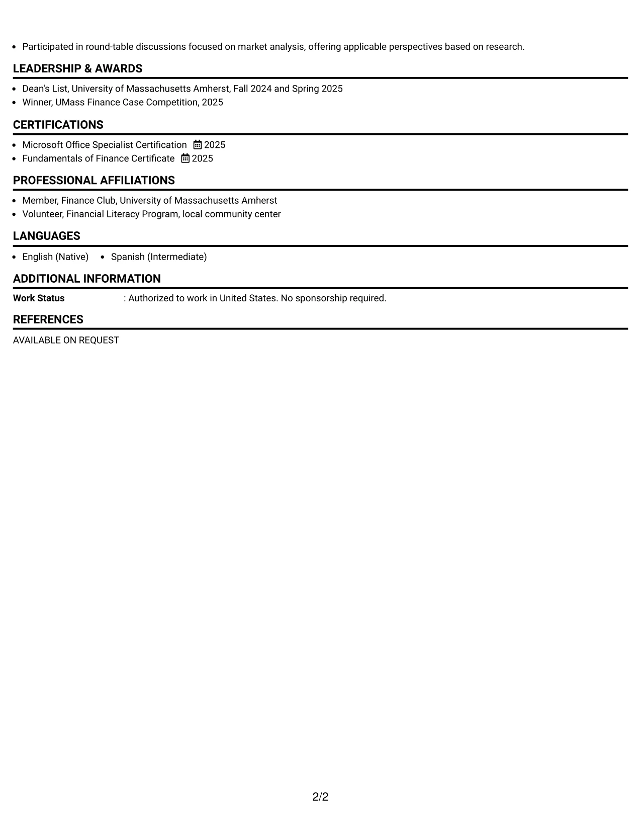 Resume Example Page 2