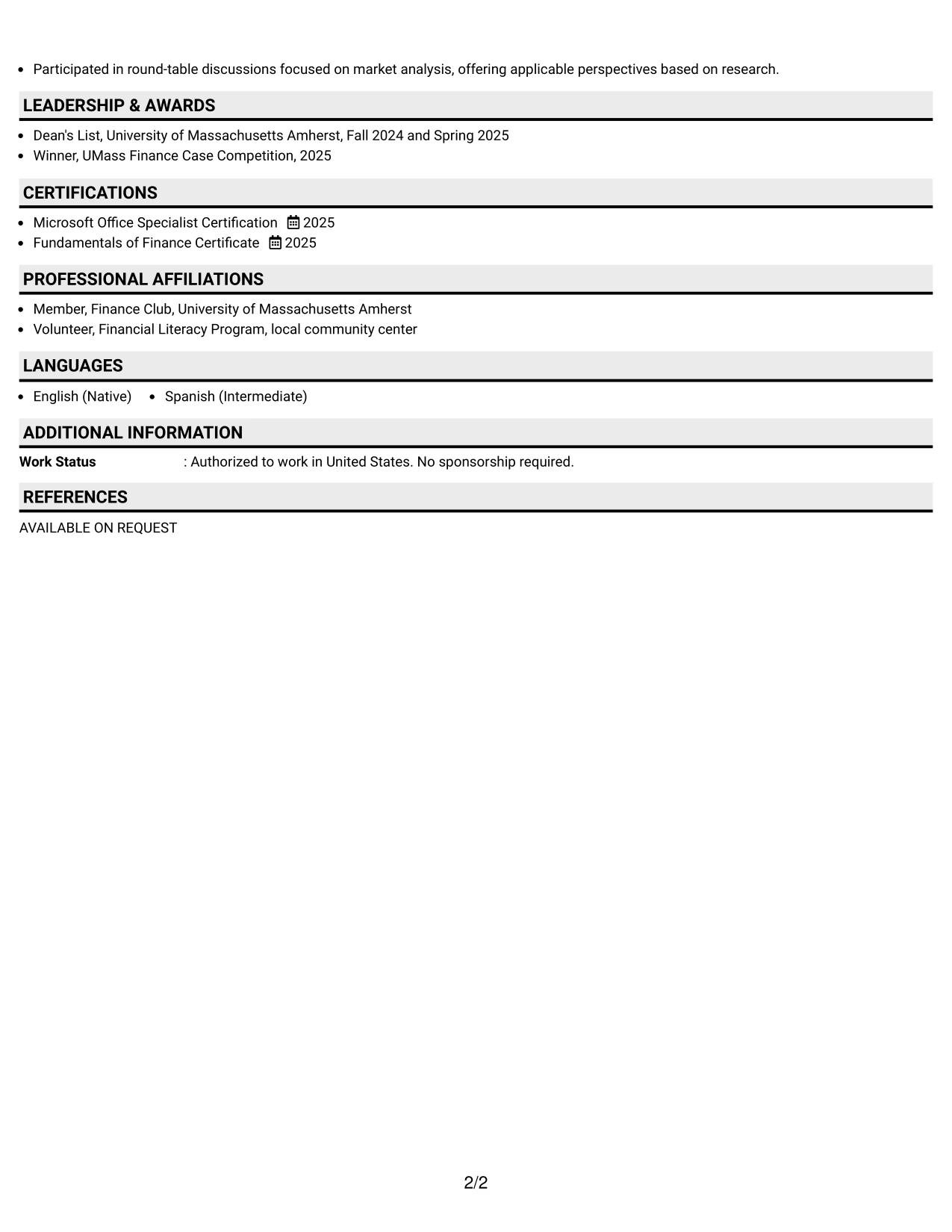 Resume Example Page 2