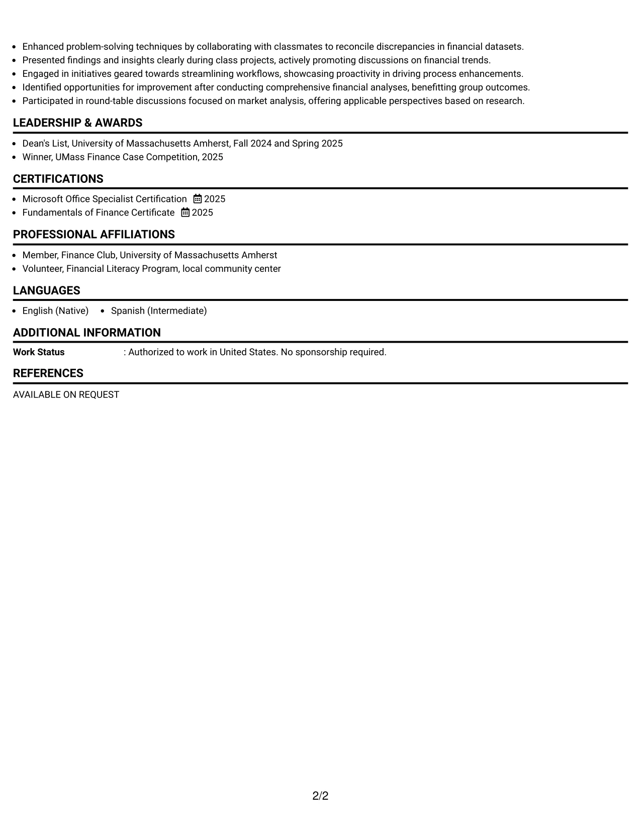 Resume Example Page 2
