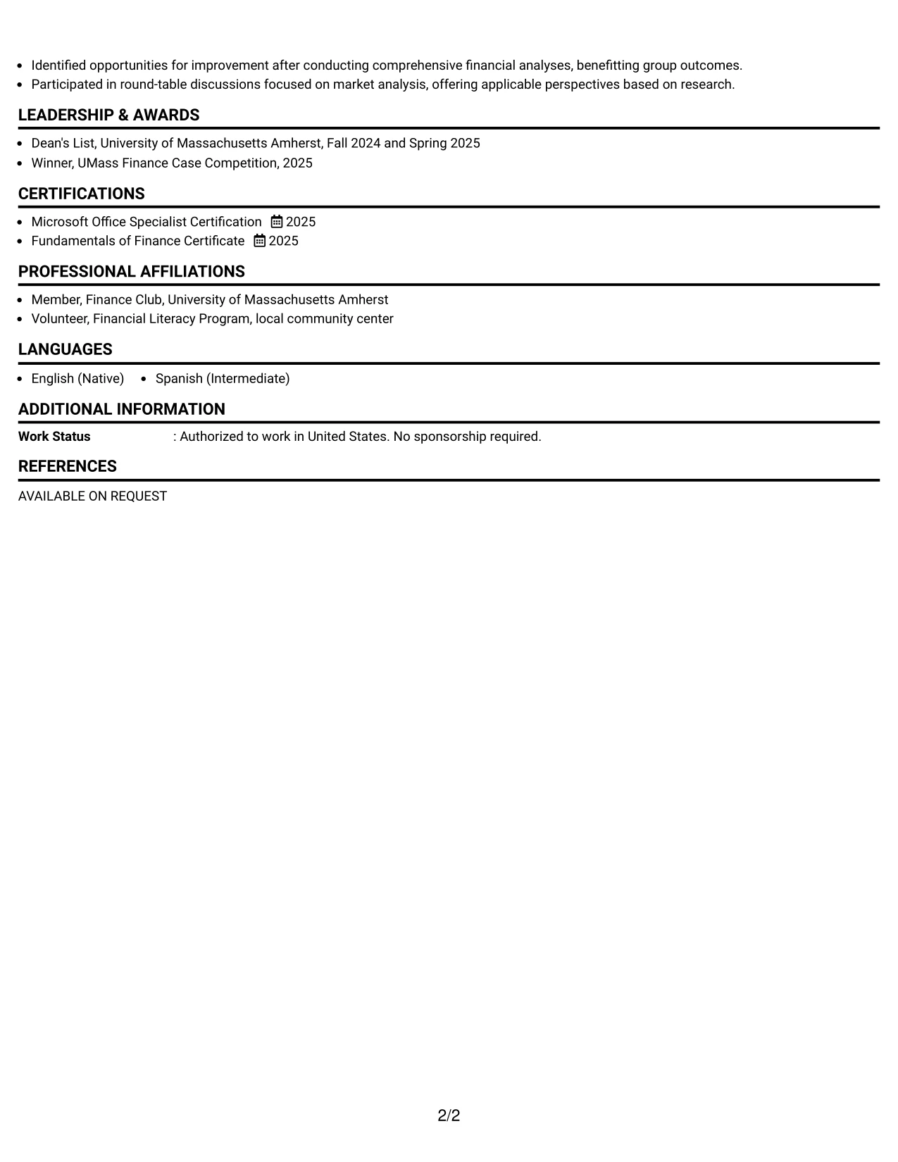 Resume Example Page 2